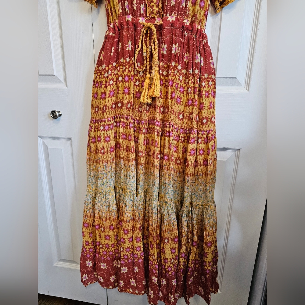 Free People Red and Yellow Patterned Midi Dress - Picture 3 of 10